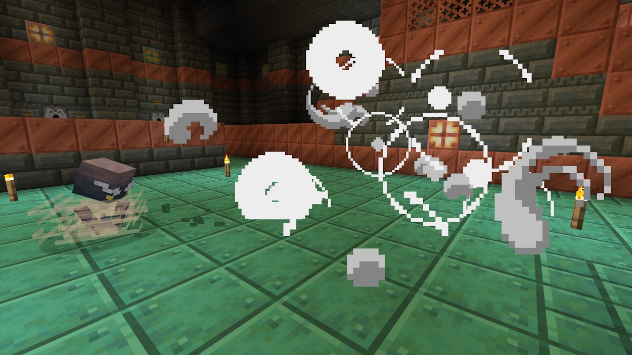 A multidão da brisa disparando seu ataque de carga de vento no Minecraft 1.21
